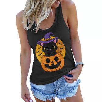 Halloween Black Cat Witch Hat Pumpkin For Kids Girls Women Flowy Tank - Seseable