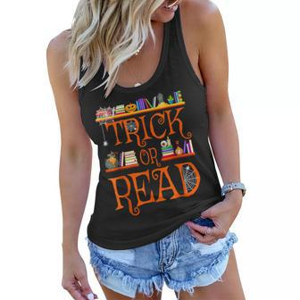 Halloween Book Lovers Librarian Trick Or Read Library Event Women Flowy Tank - Thegiftio UK