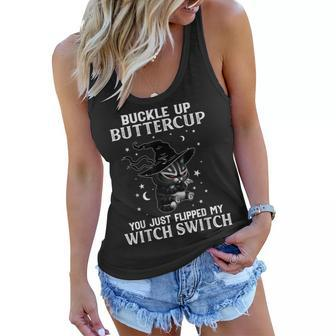 Halloween Cat Witch Buckle Up Buttercup Witch Cat Costume Women Flowy Tank - Seseable