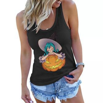 Halloween Cute Anime Witch Pumpkin Women Flowy Tank - Monsterry