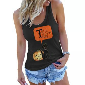 Halloween Trick Or Treat Black Cat And Pumpkin Costume Gift Women Flowy Tank - Seseable