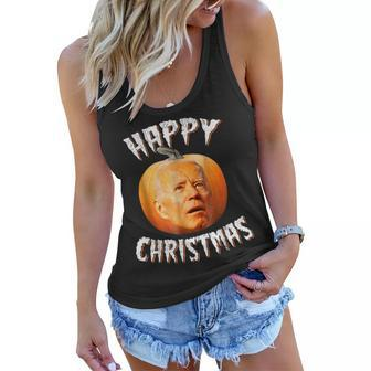 Happy Christmas Anti-Joe Biden Funny Halloween Pumpkin Retro Women Flowy Tank - Thegiftio UK