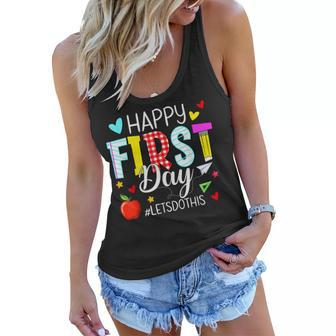 Happy First Day Lets Do This Welcome Back To School Teacher Women Flowy Tank - Seseable