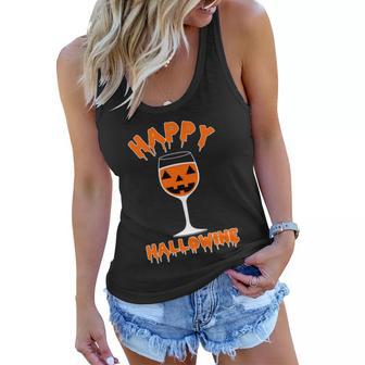 Happy Hallowine Funny Halloween Wine Tshirt Women Flowy Tank - Monsterry