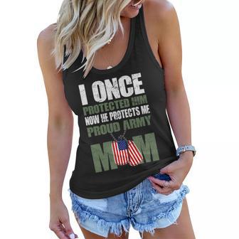 He Protects Me Now Proud Army Mom Tshirt Women Flowy Tank - Monsterry UK