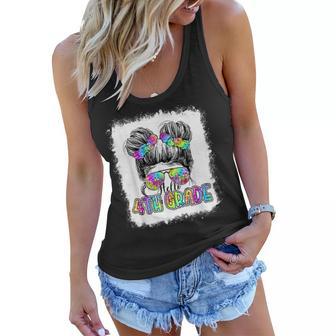 Hello 4Th Grade Messy Bun Girls Tie Dye Cute Back To School V2 Women Flowy Tank - Seseable