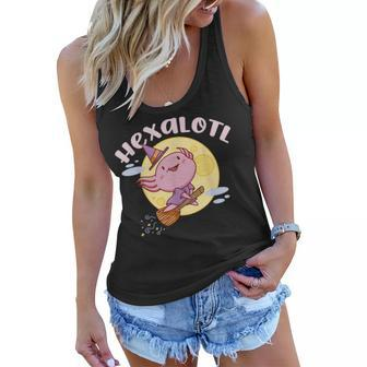 Hexalotl Funny Axolotl Witch Halloween Kawaii Meme Women Flowy Tank - Seseable