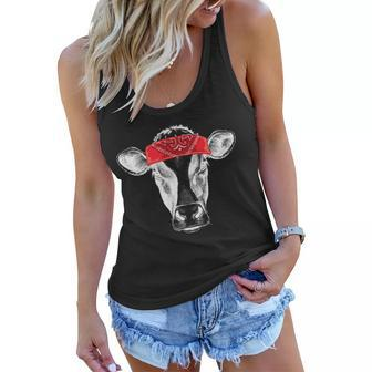 Hippie Cow Red Bandanna Women Flowy Tank - Monsterry
