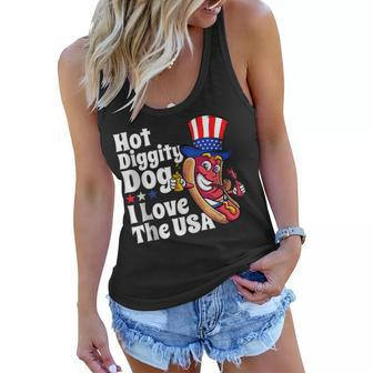 Hot Diggity Dog I Love The Usa Funny 4Th Of July Party Women Flowy Tank - Seseable