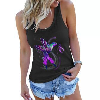 Hummingbird Purple Ribbon Pancreatic Cancer Women Flowy Tank - Monsterry UK