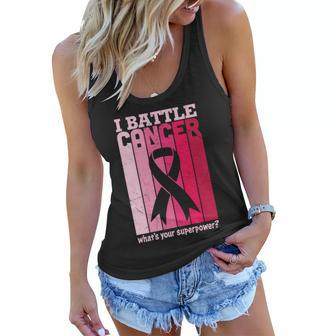 I Battle Cancer Whats Your Supperpower Pink Ribbon Breast Caner Women Flowy Tank - Monsterry DE