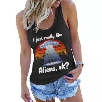 I Just Really Like Aliens Women Flowy Tank - Monsterry CA