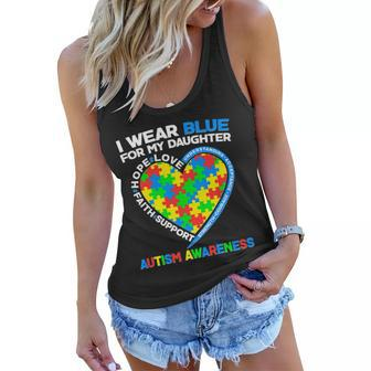 I Wear Blue For My Daughter Autism Awareness Heart Puzzle Women Flowy Tank - Monsterry