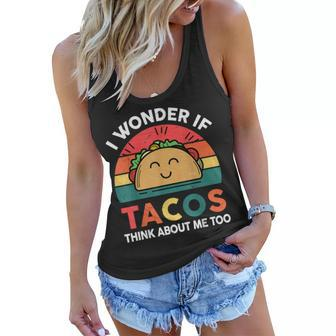 I Wonder If Tacos Think About Me Too Retro I Love Tacos Women Flowy Tank - Thegiftio UK