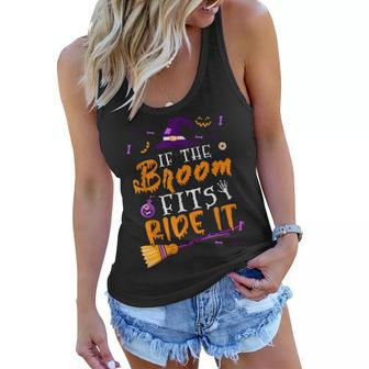 If The Broom Fits Ride It Cute Halloween Costume Witch Women Flowy Tank - Seseable