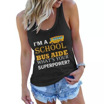 Im A School Bus Aide Whats Your Superpower Funny School Bus Driver Graphics Women Flowy Tank - Monsterry DE