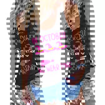 In October We Wear Pink Skull Halloween Breast Cancer Women Flowy Tank - Thegiftio