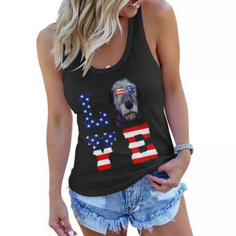Irish Wolfhound Love Dog American Flag 4Th Of July Usa Funny Gift Women Flowy Tank - Monsterry