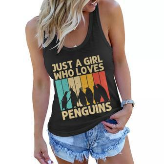 Just A Girl Who Lives Penguins Retro Vintage Women Flowy Tank - Monsterry UK