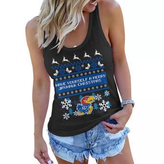 Kansas Merry Jayhawk Christmas Tshirt Women Flowy Tank - Monsterry DE