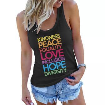 Kindness Peace Equality Love Inclusion Hope Diversity Funny Gift Women Flowy Tank - Monsterry UK