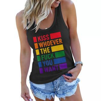 Kiss Whoever The Fuck You Want Lgbt Rainbow Pride Flag Women Flowy Tank - Monsterry AU