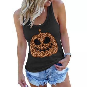 Leopard Jack O Lantern Pumpkin Halloween Print Lazy Costume Women Flowy Tank - Seseable