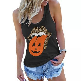 Leopard Lips Halloween Lips Vampire Mouth Pumpkin Tongue V3 Women Flowy Tank - Seseable