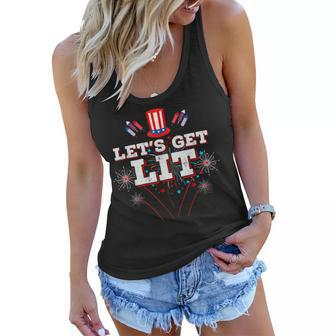 Lets Get Lit Fireworks Usa Independence Day 4Th Of July Women Flowy Tank - Seseable