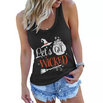 Lets Get Wicked Halloween Quote Women Flowy Tank - Monsterry
