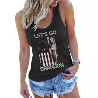 Lets Go Brandon Vintage American Flag Gun Rifle Tshirt Women Flowy Tank - Monsterry CA