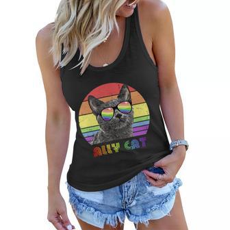 Lgbtq Ally Cat Rainbow Gay Pride Flag Lgbt Funny Gift V2 Women Flowy Tank - Monsterry AU