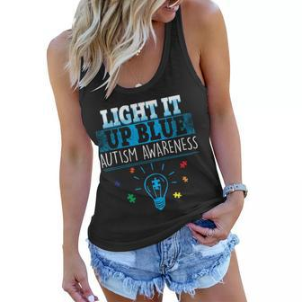 Light It Up Blue Autism Puzzle Bulb Tshirt Women Flowy Tank - Monsterry