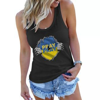 Love And Pray Support For Ukraine Ukrainian Flag Gift Women Flowy Tank - Monsterry AU