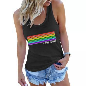 Love Wins Rainbow Stripes Thin Lines Tshirt Women Flowy Tank - Monsterry