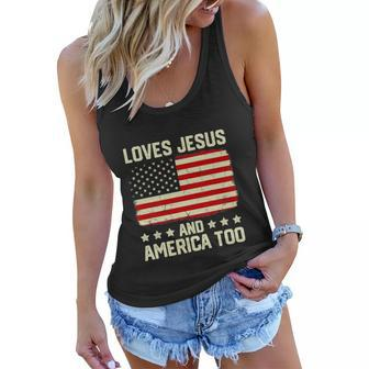 Loves Jesus And America Too Usa Patriotic Funny Christian Women Flowy Tank - Monsterry DE