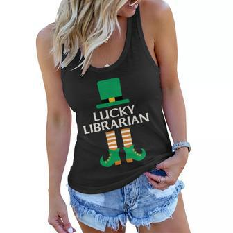 Lucky Librarian St Patricks Day Leprechaun Book Lover Read Gift Graphic Design Printed Casual Daily Basic Women Flowy Tank - Thegiftio UK
