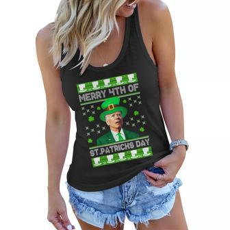 Merry 4Th Of St Patricks Day Joe Biden Leprechaun Hat Clover Tshirt Women Flowy Tank - Monsterry
