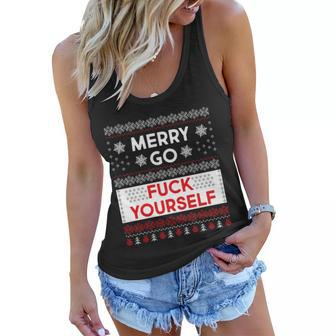 Merry Go FCk Yourself Ugly Christmas Sweater Women Flowy Tank - Monsterry