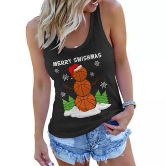Merry Swishmas Ugly Sweater Basketball Christmas Snowman Basketball Character Women Flowy Tank - Monsterry