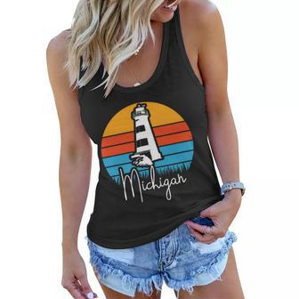 Michigan Great Lakes Lighthouse Beach Town Graphic Design Printed Casual Daily Basic Women Flowy Tank - Thegiftio UK