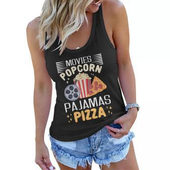 Movies Popcorn Pajamas Pizza Movie Evening Lover Gift Women Flowy Tank - Monsterry UK