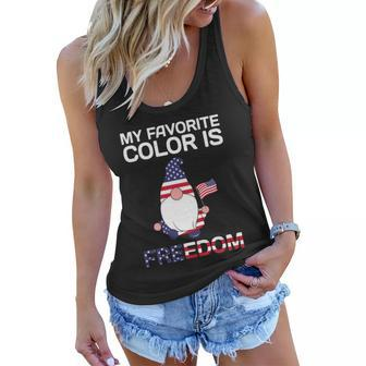 My Favorite Color Is Freedom 4Th Of July Gnome Usa Flag Graphic Plus Size Shirt Women Flowy Tank - Monsterry