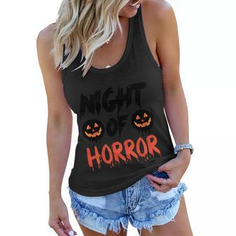 Night Of Horror Pumpkin Halloween Quote Women Flowy Tank - Monsterry UK