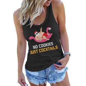 No Cookies Just Cocktails Funny Santa Christmas In July Women Flowy Tank - Seseable