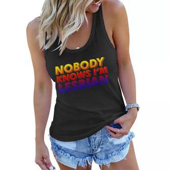 Nobody Knows Im Lesbian Pride Gender Lgbt Great Gift Graphic Design Printed Casual Daily Basic Women Flowy Tank - Thegiftio UK