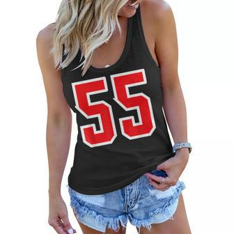 Number 55 Sports Jersey Lucky No White Red Birthday Age Women Flowy Tank - Thegiftio UK