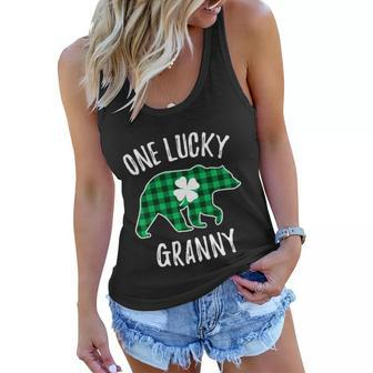 One Lucky Granny St Patricks Day Plaid Bear Clover Gift Graphic Design Printed Casual Daily Basic Women Flowy Tank - Thegiftio UK