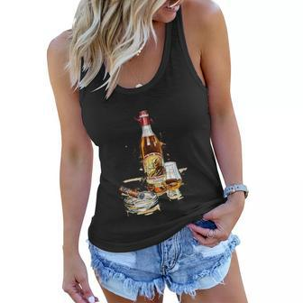 Pappy & Cigar Painting Blantons Buffalo Trace Tshirt Women Flowy Tank - Monsterry