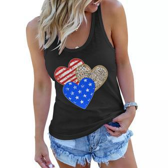 Patriotic Leopard Print Stars And Stripes Hearts Women Flowy Tank - Monsterry CA